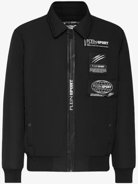 Plein Sport logo-patch matte-finish bomber jacket