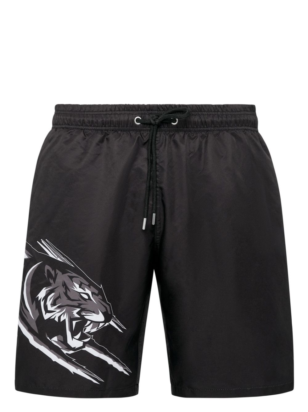 Plein Sport Tiger-print Drawstring Swim Shorts In Black
