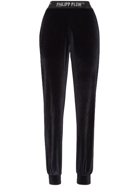 Philipp Plein logo-waistband velvet track pants Women