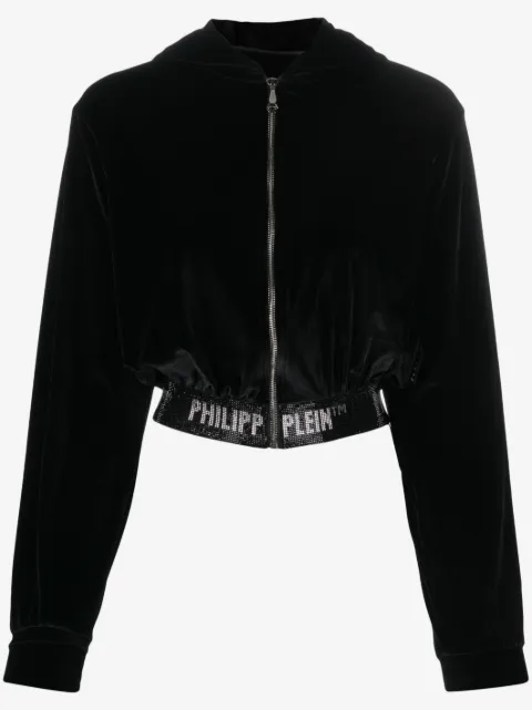 Philipp Plein logo-embellishment velour hoodie