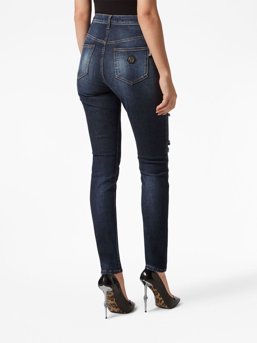Shop Philipp Plein Distressed-effect High-waisted Jeggins In Blue
