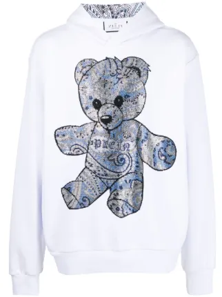 Philipp Plein Rhinestone teddy-bear Print Hoodie | White | FARFETCH