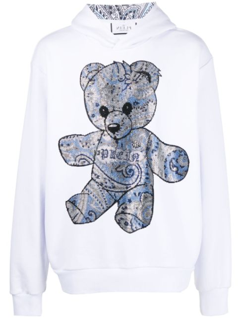 Philipp Plein rhinestone teddy-bear print hoodie Men