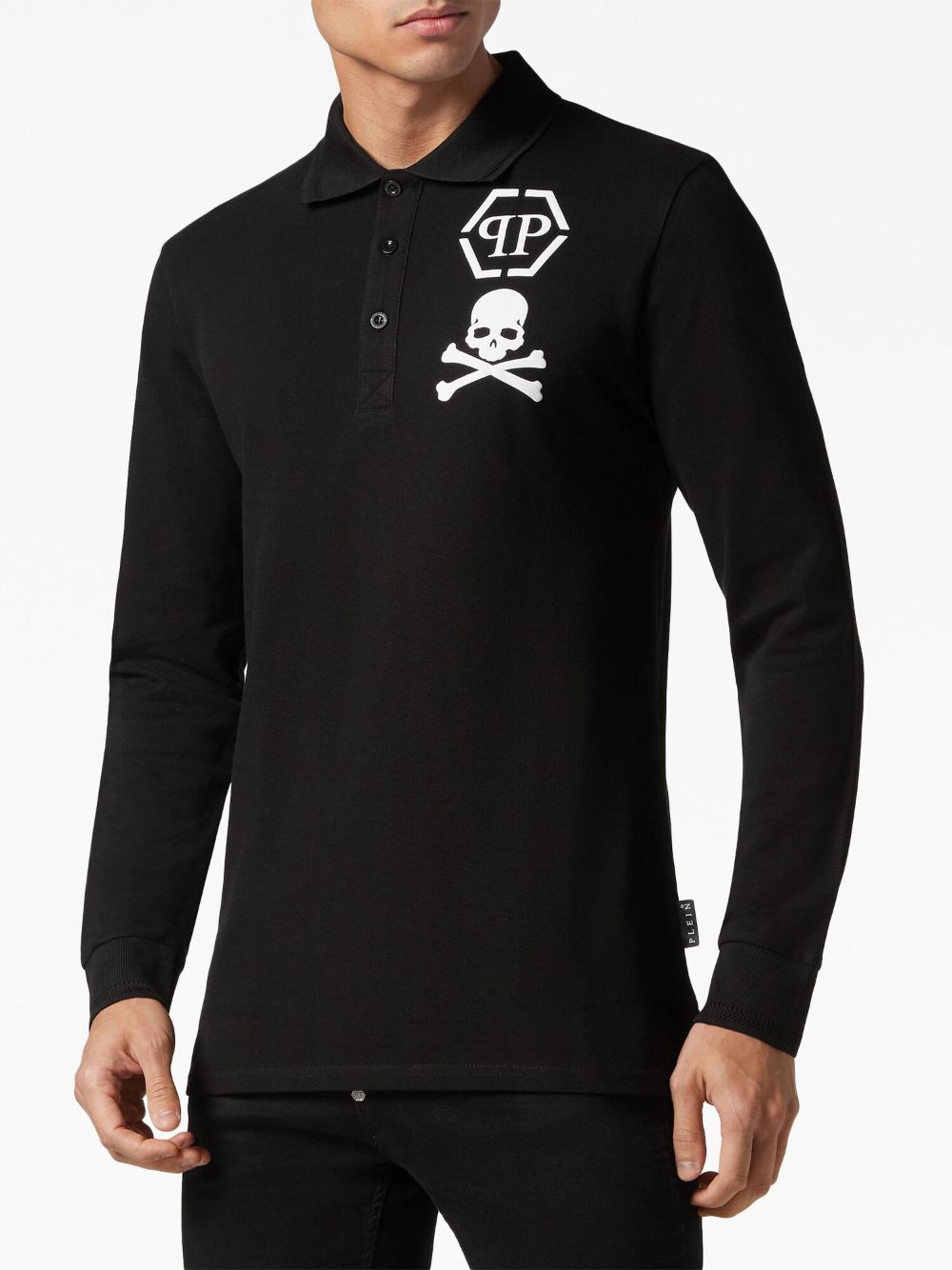 Shop Philipp Plein Skull-print Cotton Polo Shirt In Schwarz