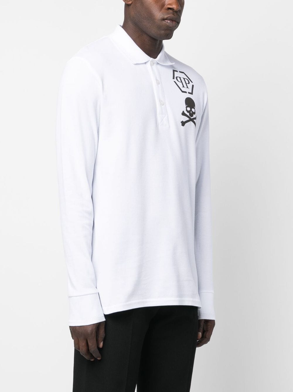 Shop Philipp Plein Logo-print Long-sleeved Polo Shirt In White