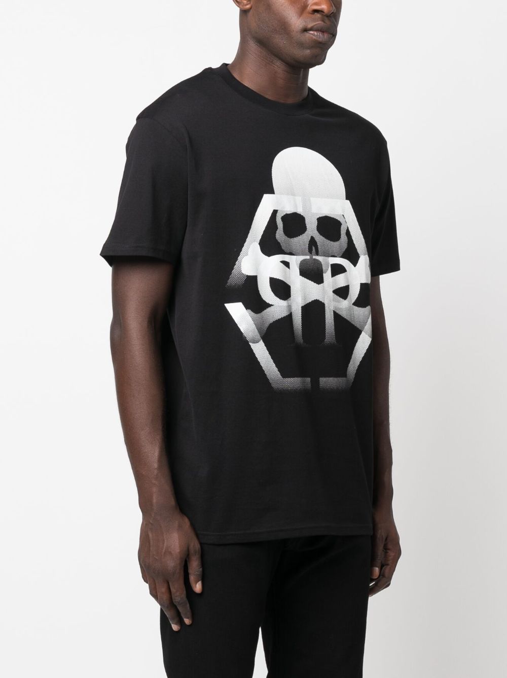 Shop Philipp Plein Ss Skull & Bones Crew-neck T-shirt In Black