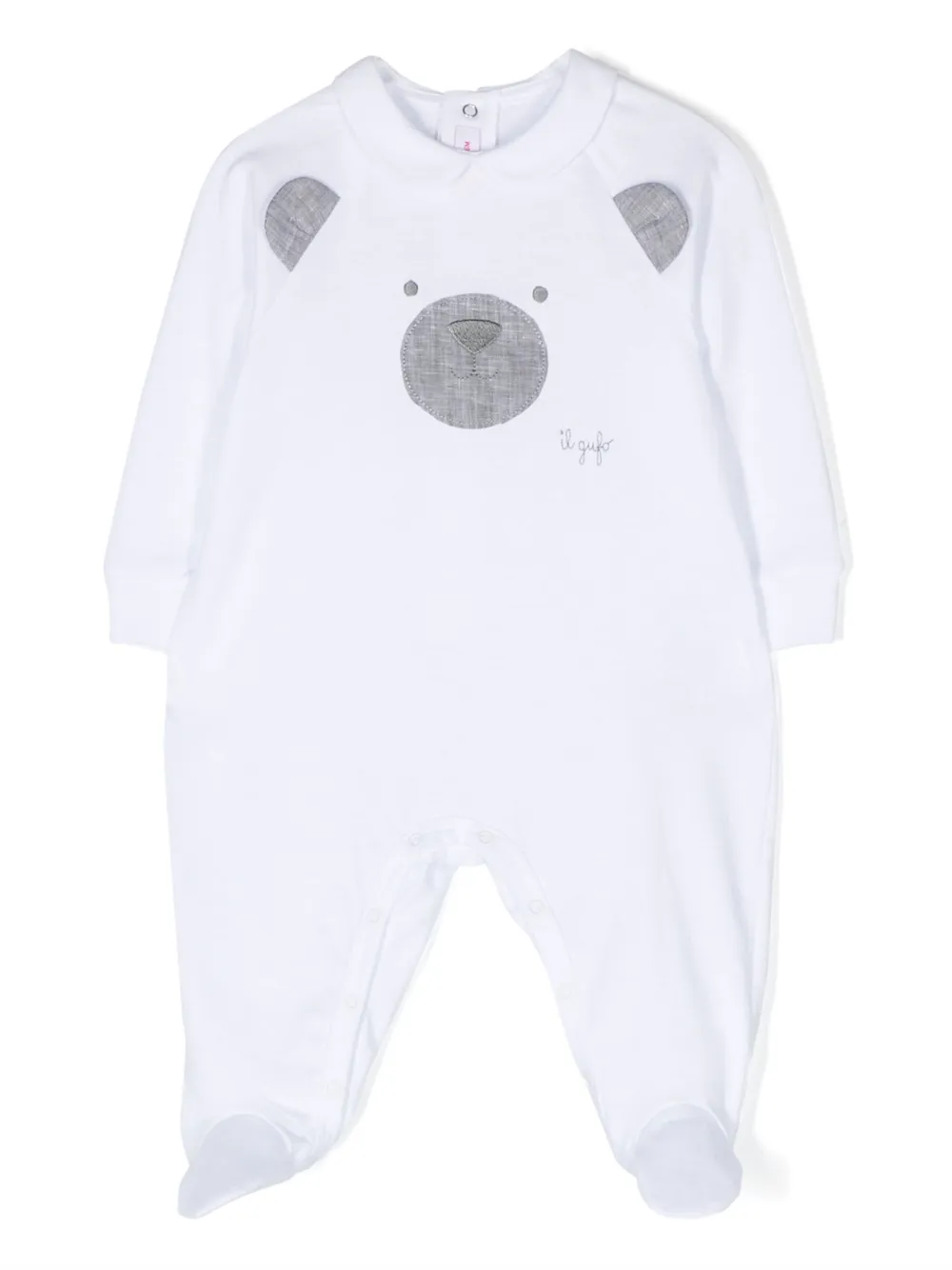 Il Gufo Baby Printed Cotton Playsuit In White/dark Grey