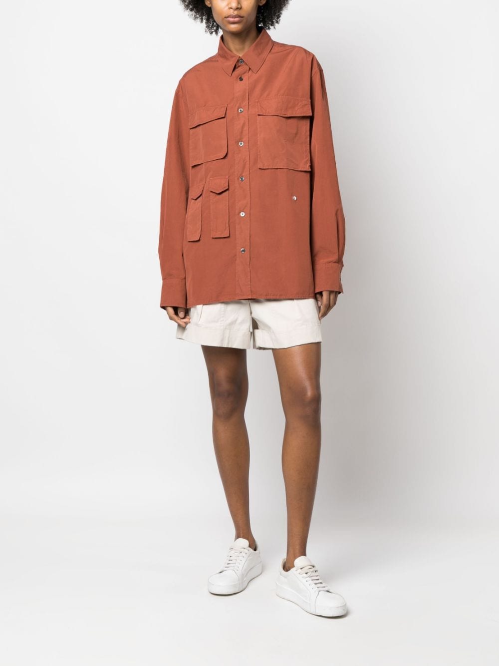 Shop Etudes Studio Long-sleeve Cotton Shirt In Brown