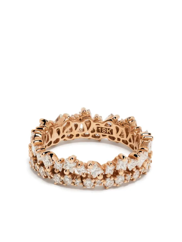 Suzanne Kalan 18kt Rose Gold Diamond Double-stack Ring in Silver