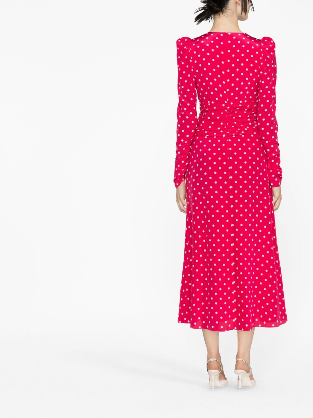 Shop Alessandra Rich Polka Dot-print Long-sleeve Midi Dress In Pink