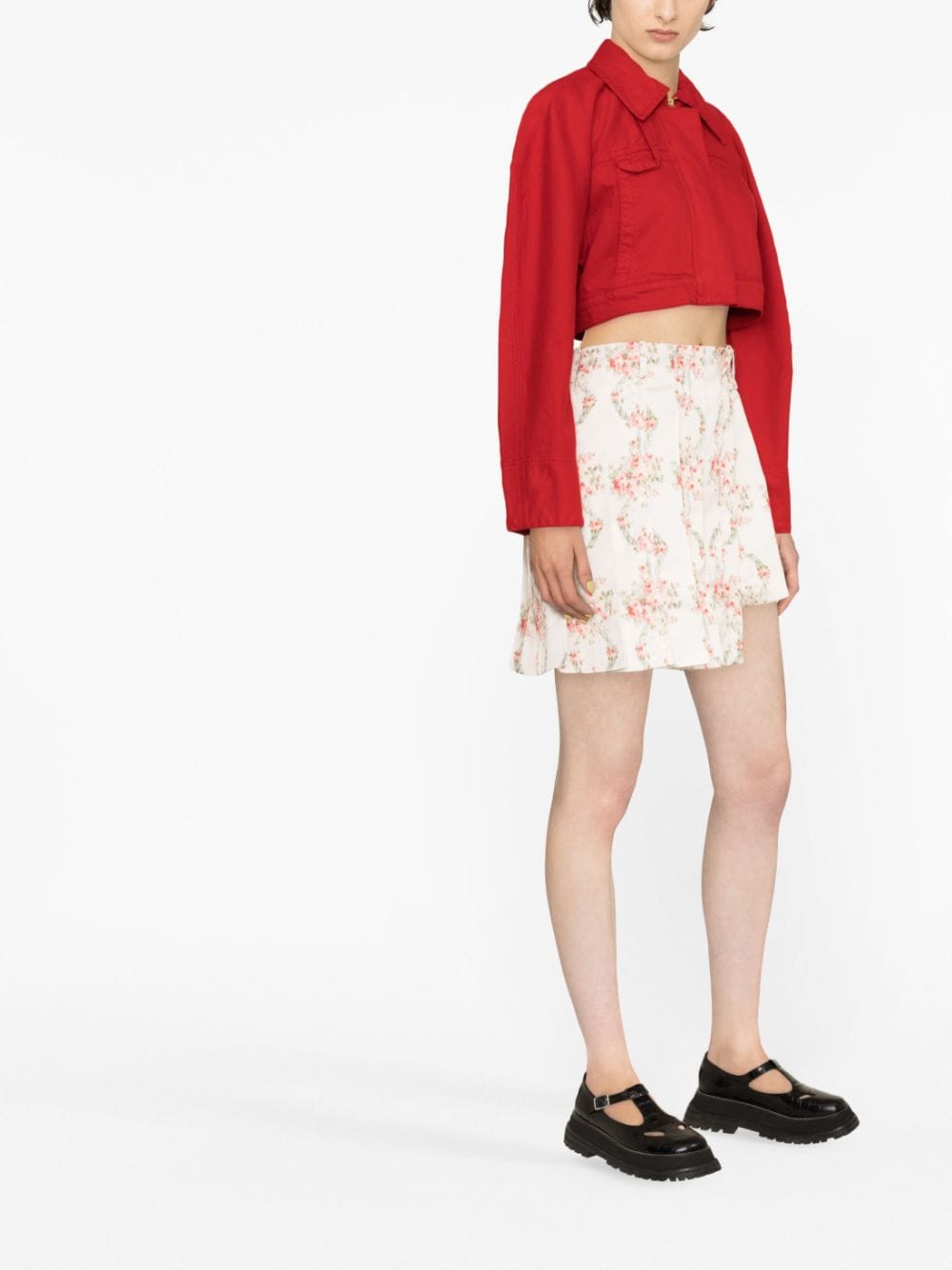 Shop Simone Rocha Floral-print Asymmetric Skorts In Neutrals