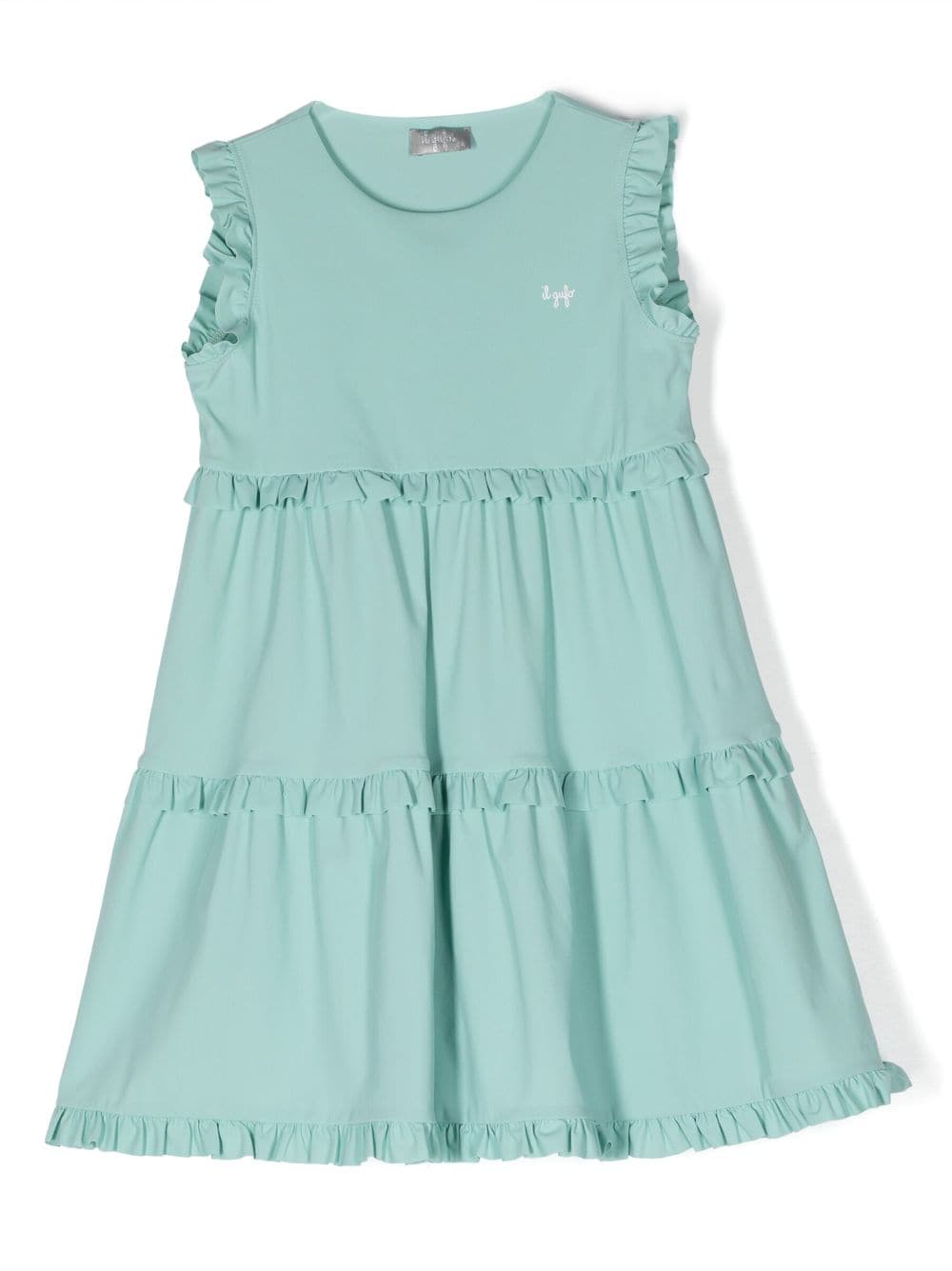 Shop Il Gufo Embroidered-logo Layered Tiered Dress In Green