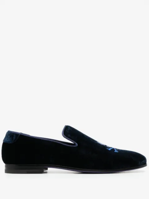 Philipp Plein skull-embroidered velvet loafers
