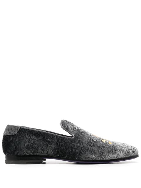 Philipp Plein skull-embroidered velvet loafers Men