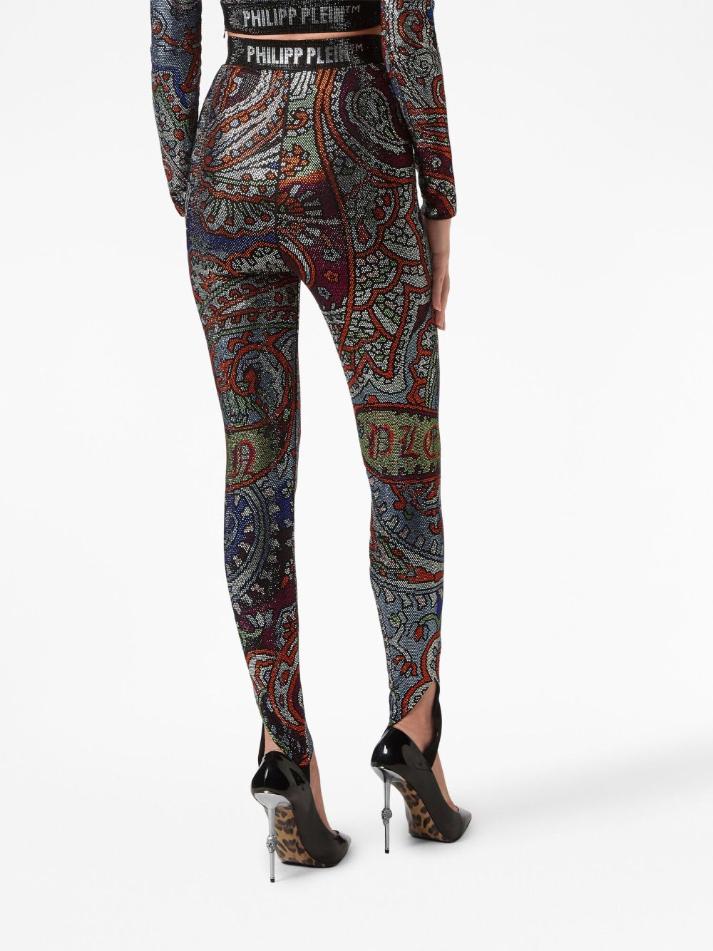 Shop Philipp Plein Paisley Rhinestone-embellished Leggings In Multicolour