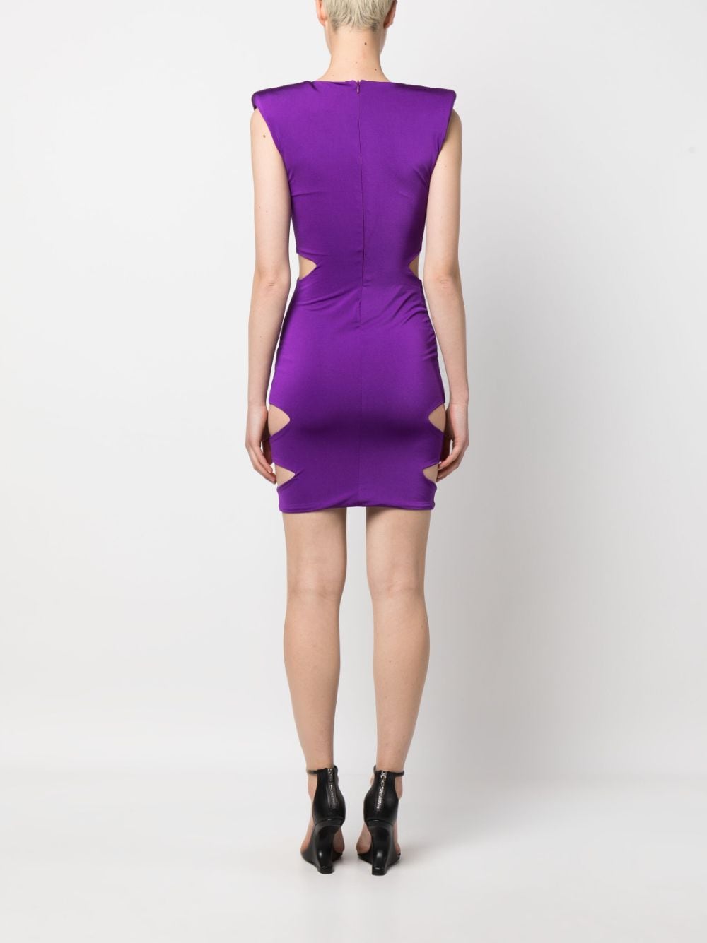 Shop Philipp Plein Gathered-detail Cut-out Dress In Purple