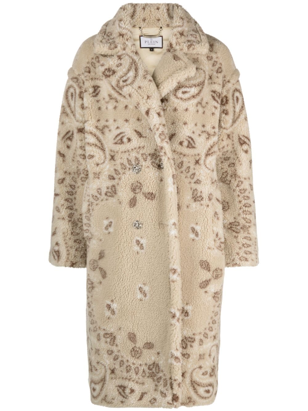 Philipp Plein Bandana Double-breasted Coat In Neutrals