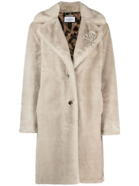 Philipp Plein skull-applique faux-fur coat Women