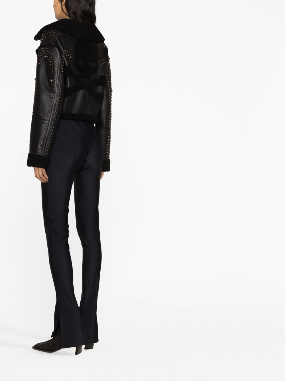 Shop Philipp Plein Shearling Cropped Leather Jacket In Black