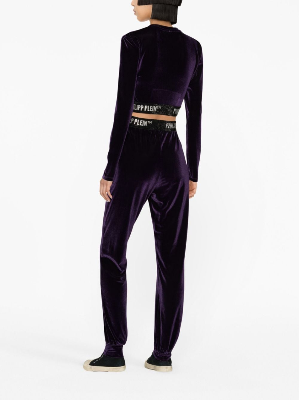 Shop Philipp Plein Logo-waistband Velvet Track Pants In Purple
