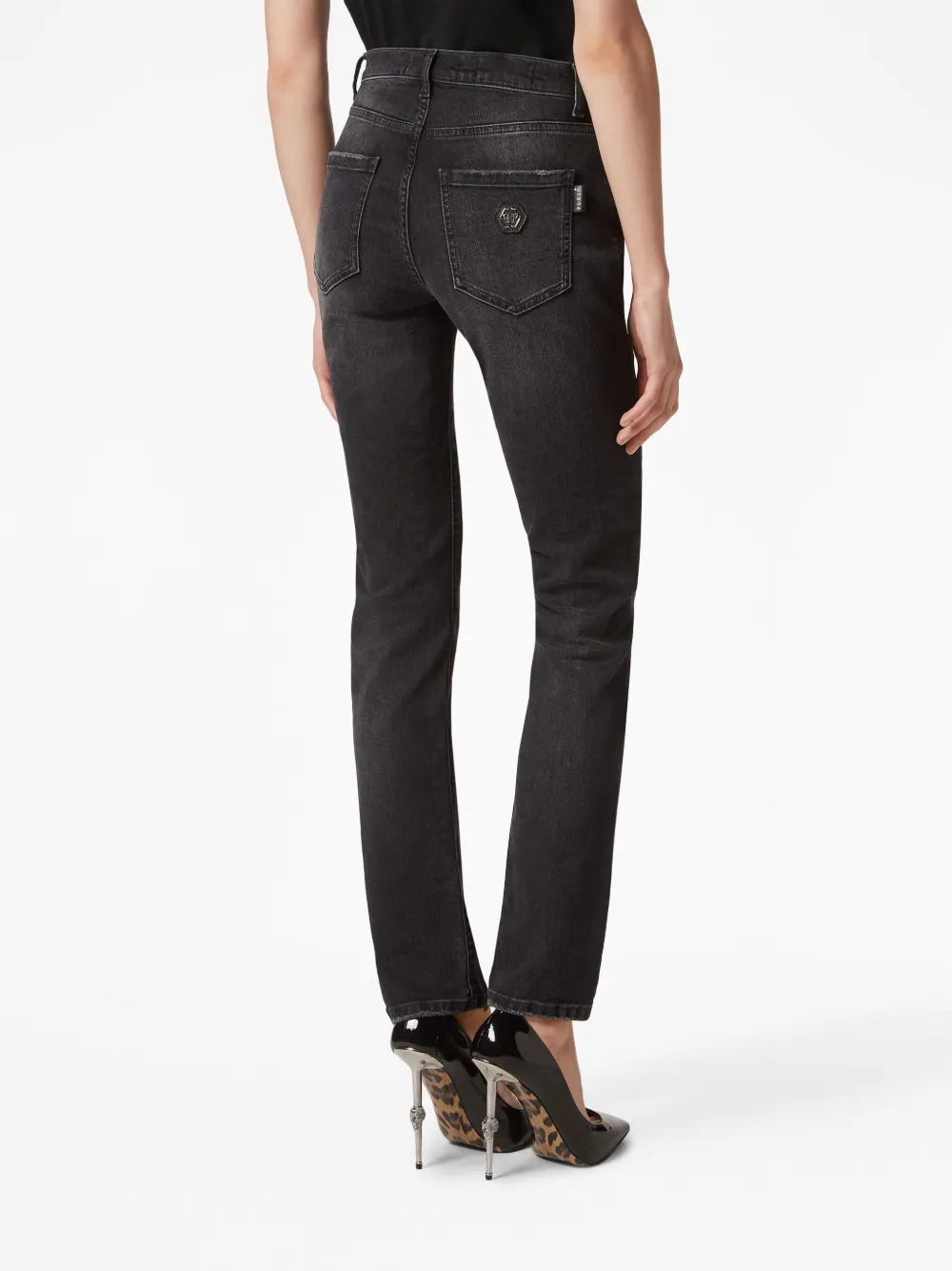 Philipp Plein mid-rise straight-leg faded jeans Zwart