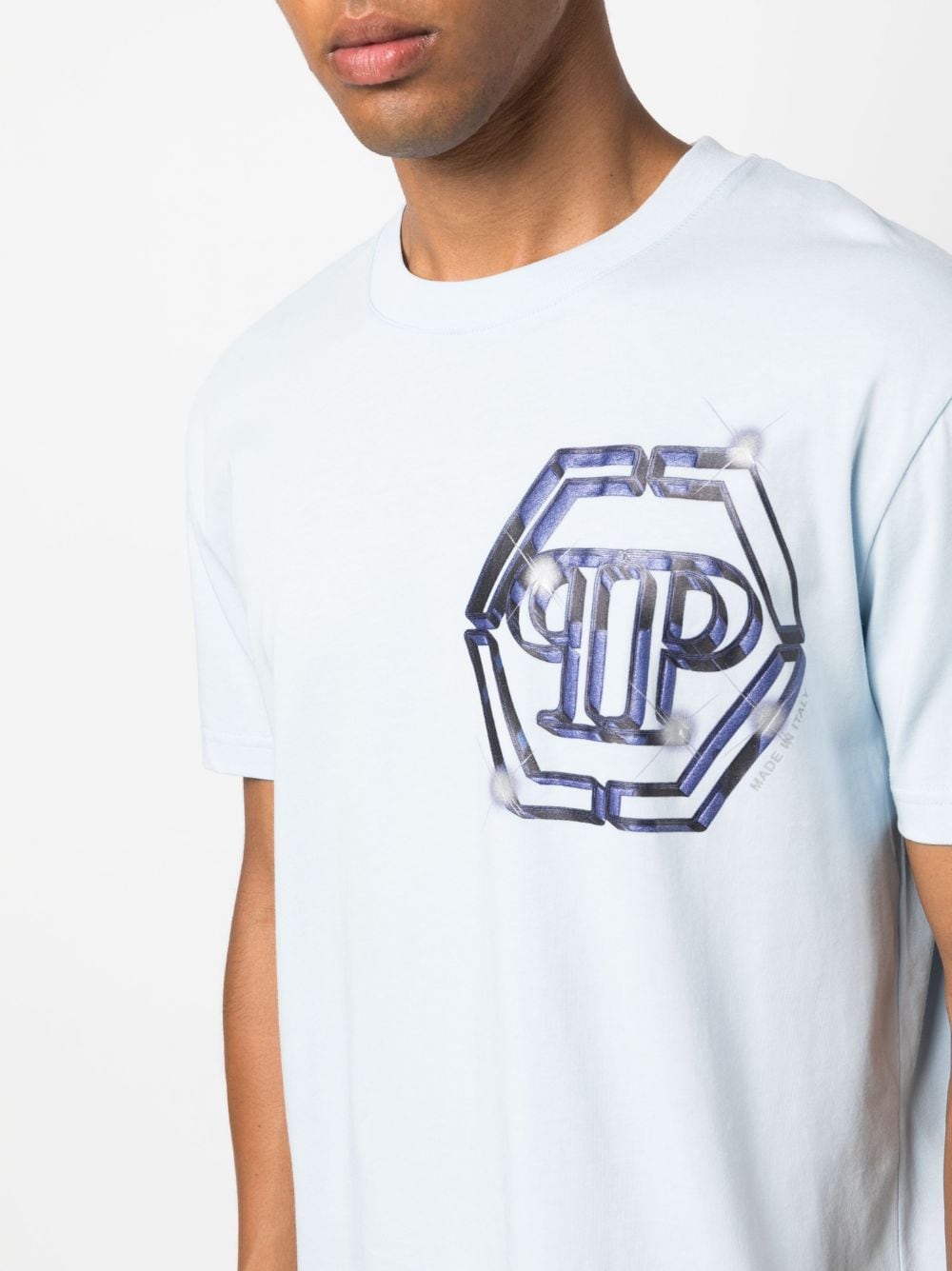 Shop Philipp Plein Logo-print Cotton T-shirt In Blue