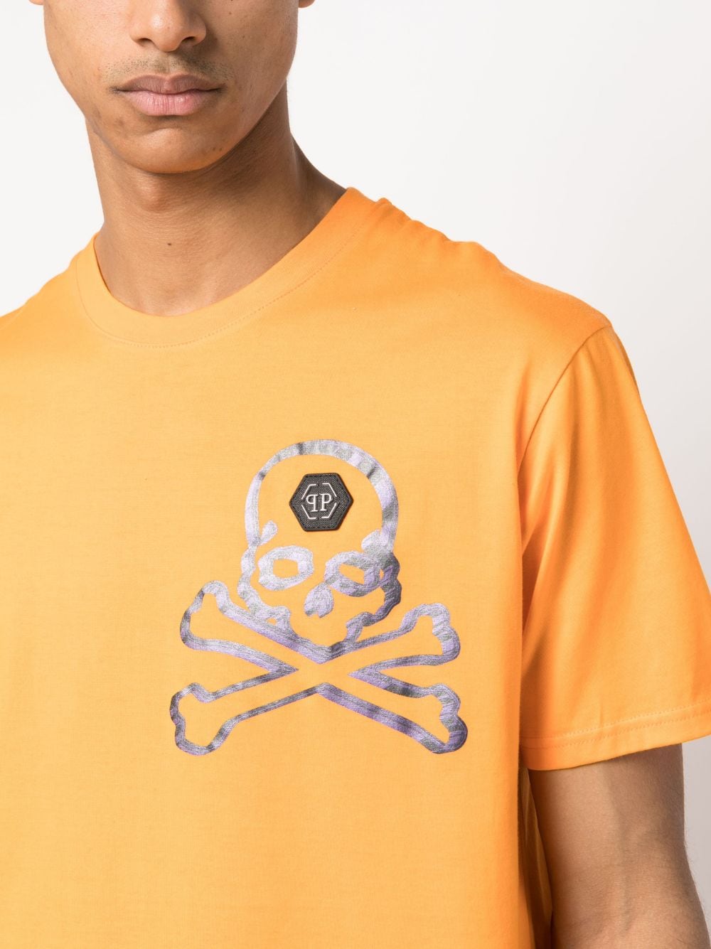 Shop Philipp Plein Skull&bones Cotton T-shirt In Orange