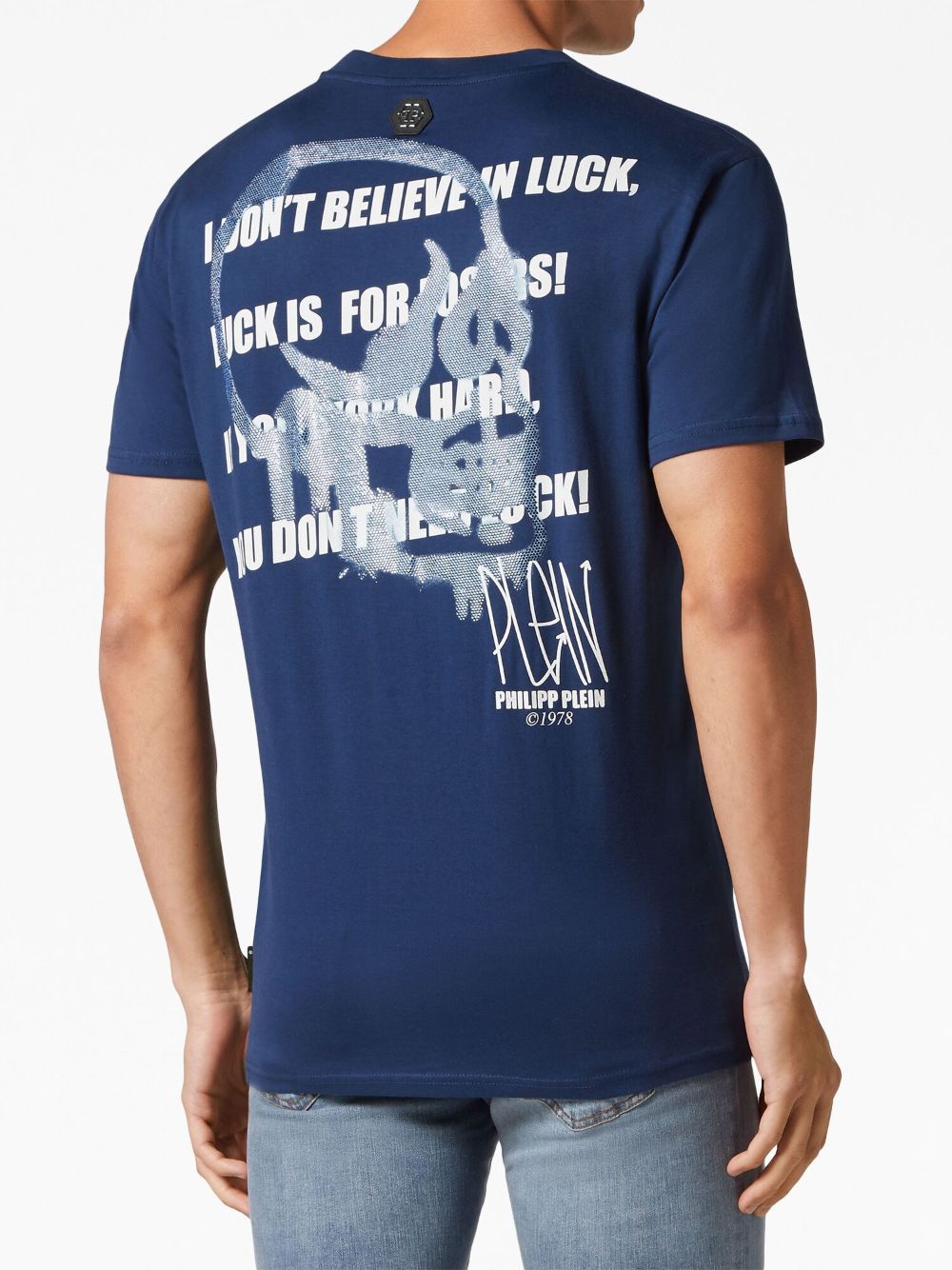 Shop Philipp Plein Slogan-print Cotton T-shirt In Blue
