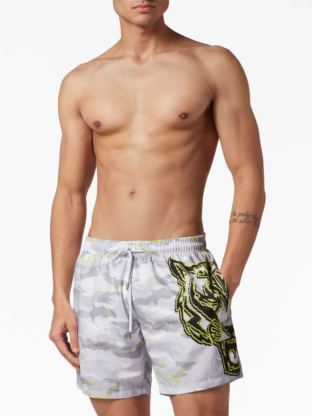 Plein Sport Zwembroek met camouflageprint Grijs