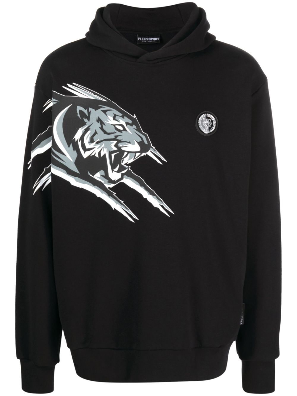 Plein Sport Tiger-print Cotton Hoodie In Black
