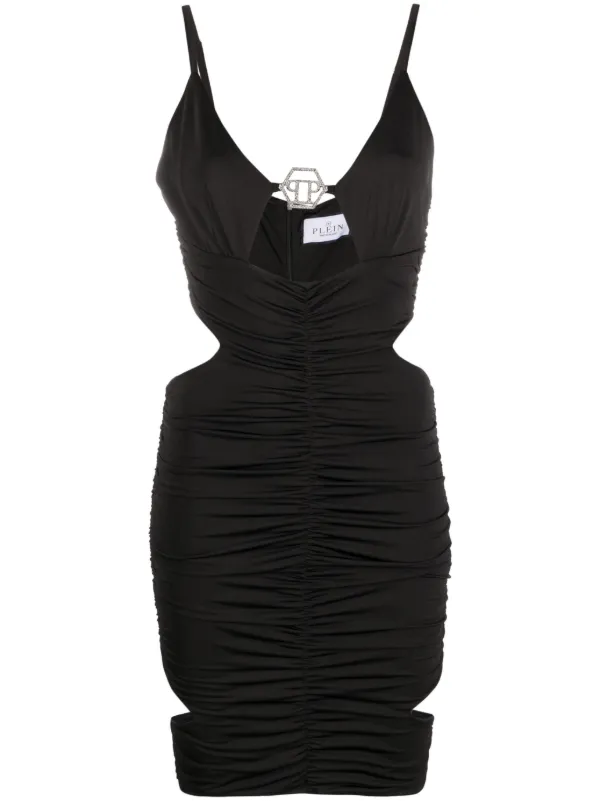 cut out ruched mini dress in black Black Woven Ruched Cut Out Mini Dress Prettylittlething Black : Party  Dresses : VogaCloset Oman