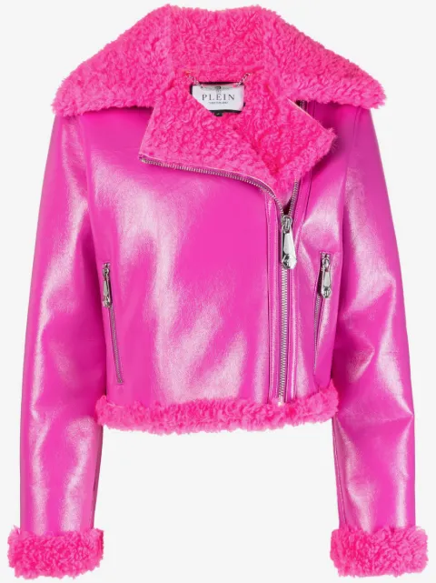 Philipp Plein faux shearling-trim biker jacket