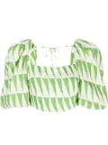 Cala de la Cruz Sami geometric-print linen top - Green