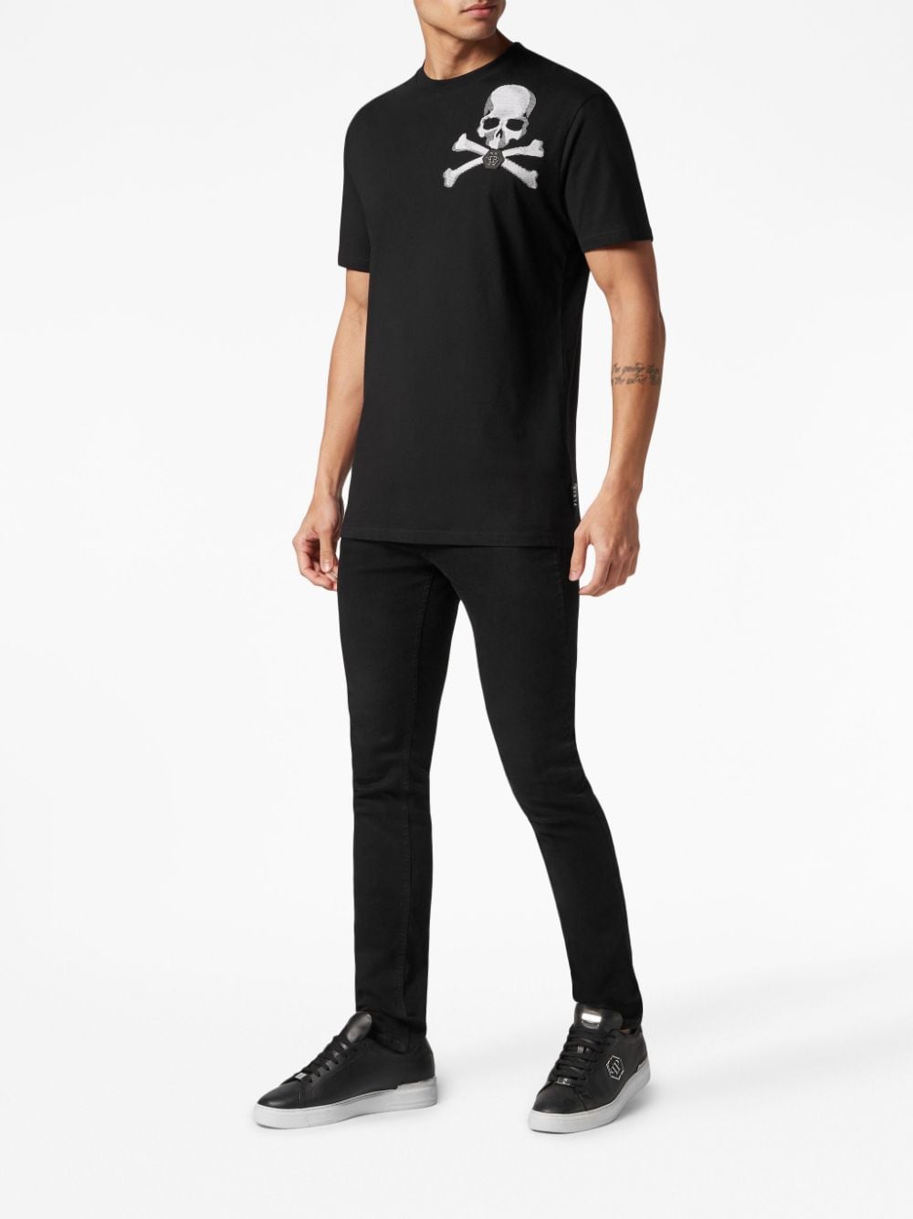 Shop Philipp Plein Skull&bones Short-sleeve T-shirt In 02 Black