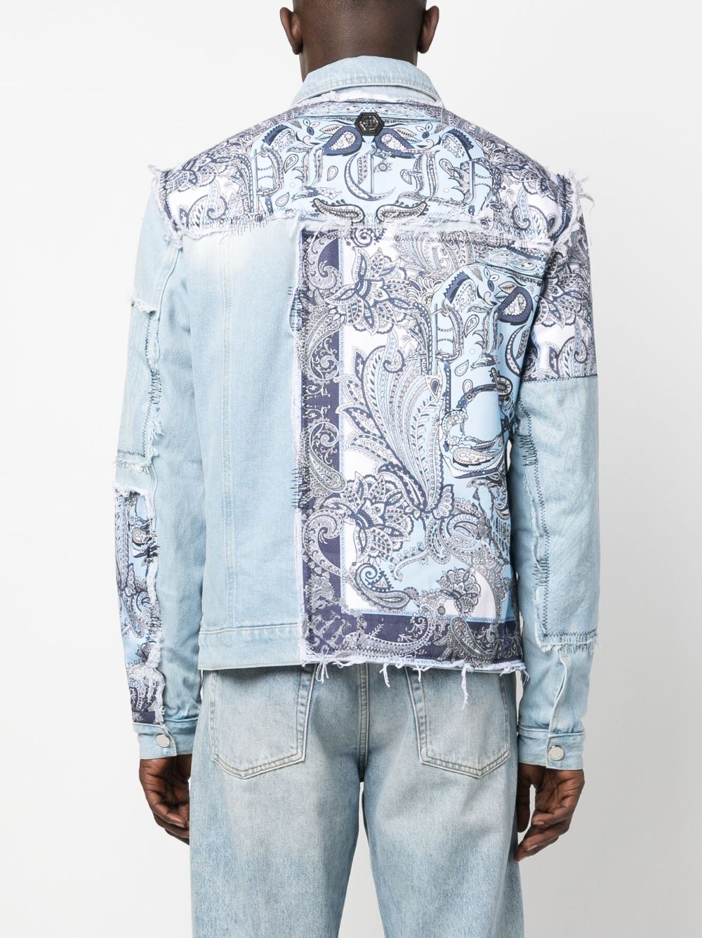 Shop Philipp Plein Paisley Bandana-print Denim Jacket In Blue
