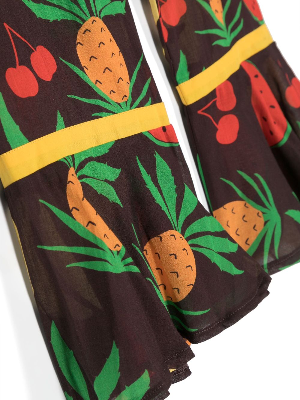 Shop Mini Rodini Fruit-print Flared Trousers In Brown