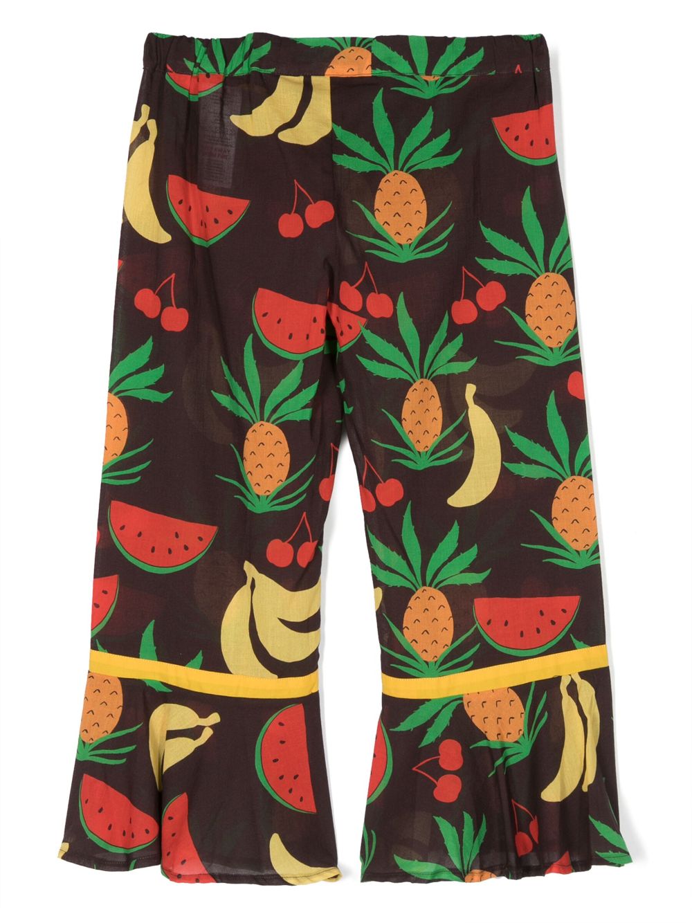 Shop Mini Rodini Fruit-print Flared Trousers In Brown