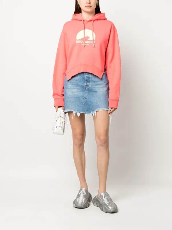 DSQUARED2 イタリア製 ピンク フーディーパーカー 短丈 七分袖 