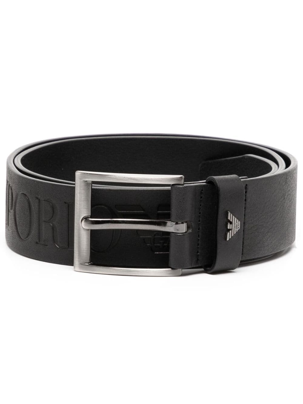 Emporio Armani Debossed-logo Leather Belt In Black