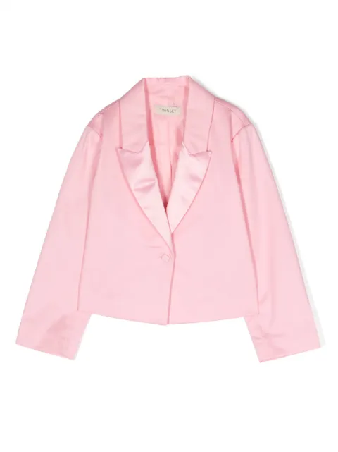 TWINSET Kids logo-plaque satin-finish detail blazer