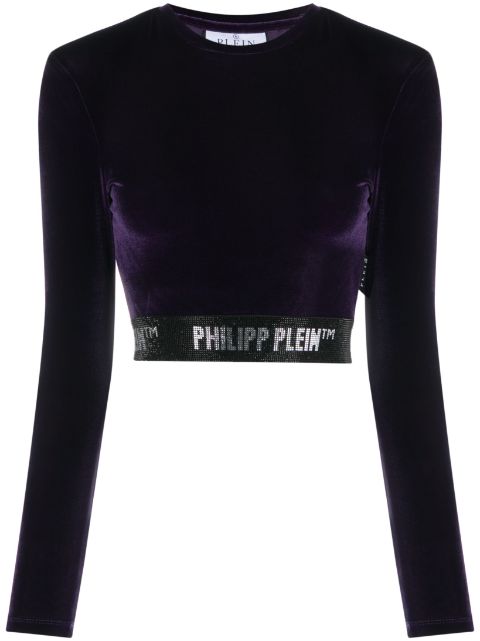 Philipp Plein embellished velvet crop top Women