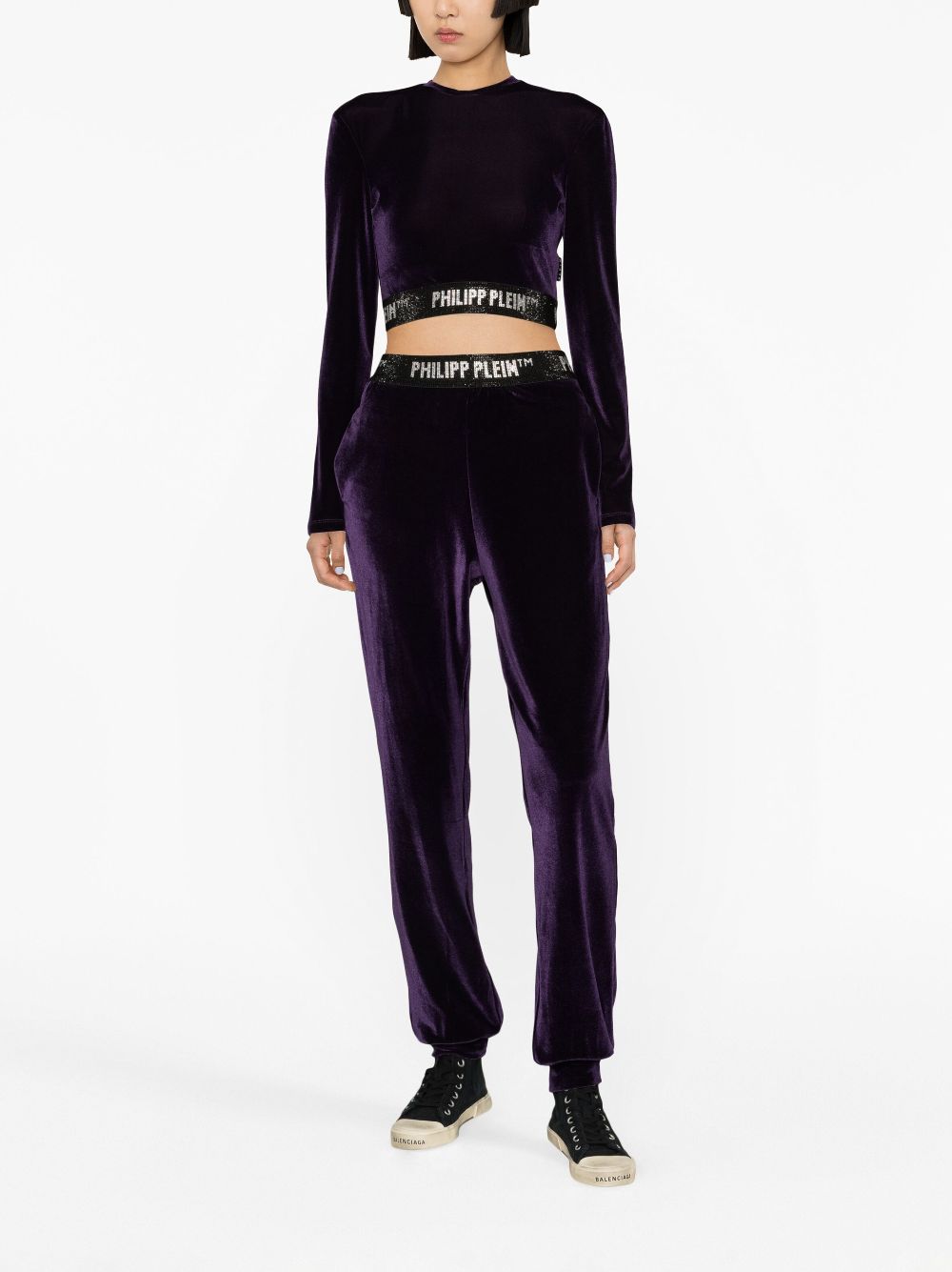 Philipp Plein embellished velvet crop top Women