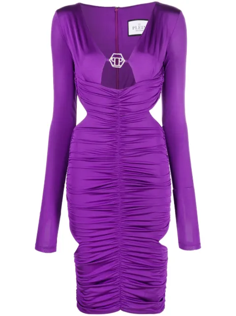 Philipp Plein logo-plaque ruched midi dress Women