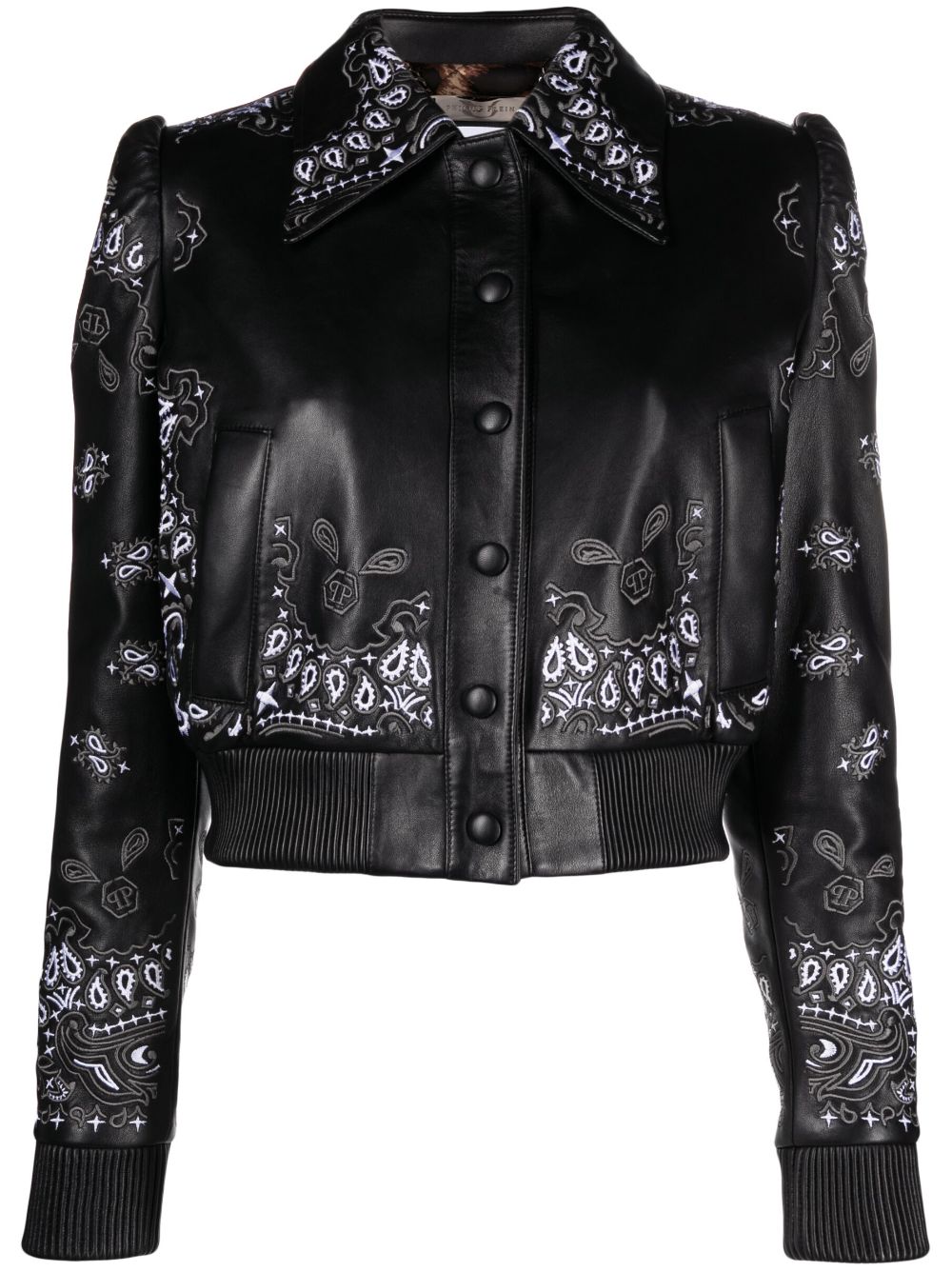 Philipp Plein embroidered leather jacket - Black