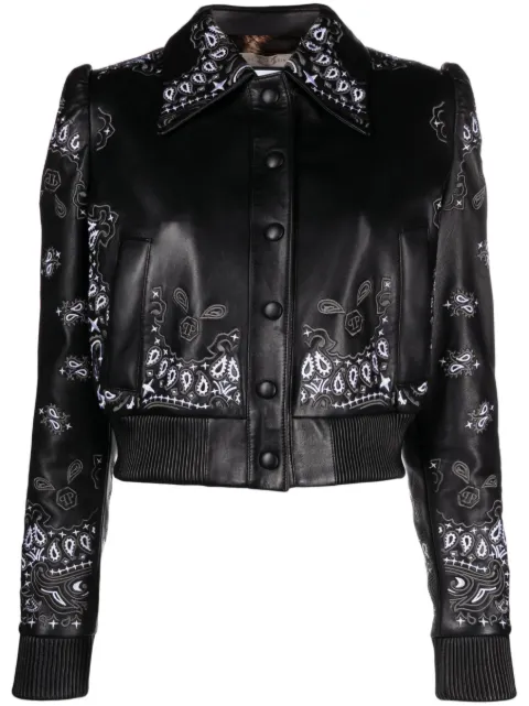 Philipp Plein embroidered leather jacket