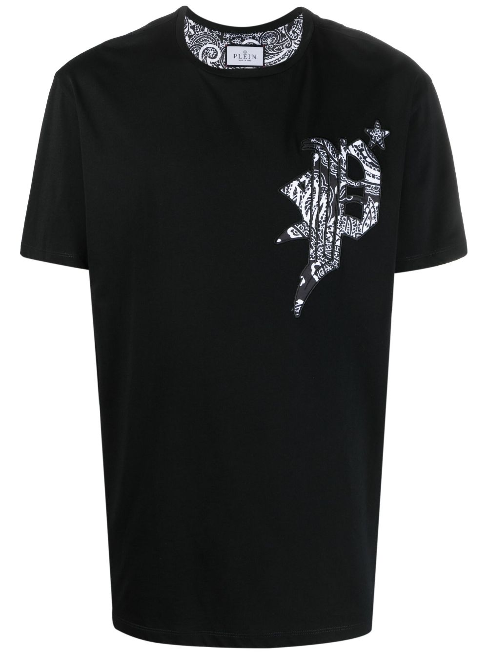 Philipp Plein Paisley-print Logo-patch T-shirt In Black