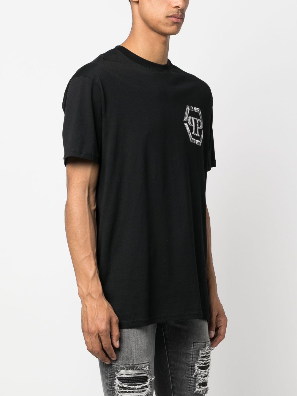 Shop Philipp Plein Ss Pp Glass Logo-print T-shirt In Black