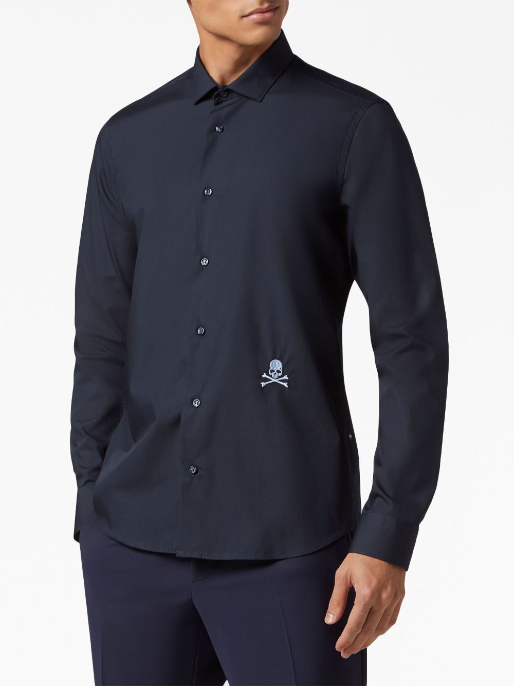 Shop Philipp Plein Logo-embroidered Cotton Shirt In Blue