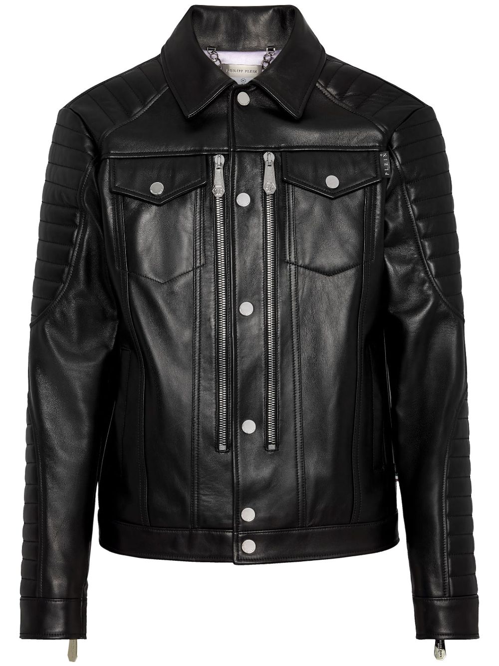 Philipp Plein Leren bikerjack Zwart