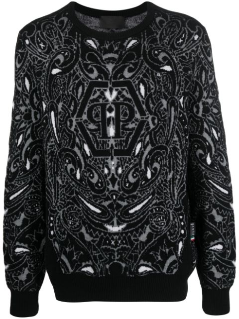 Philipp Plein paisley-print cashmere-silk jumper Men